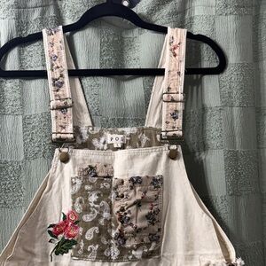 POL Cutest overalls ever  Cream and Tan with Floral Accents